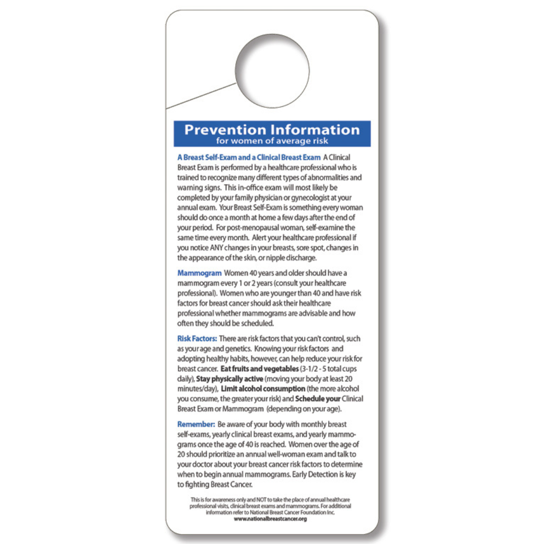 Breast Self Exam Hang Tag (Full Color) 2