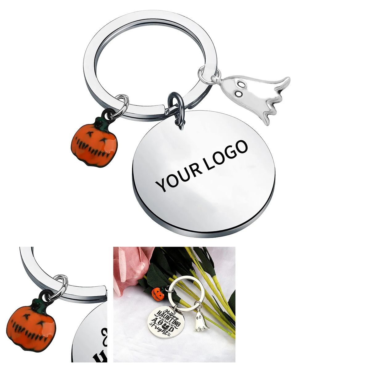 Stainless Lightweight Pumpkin Skull Keychain 1