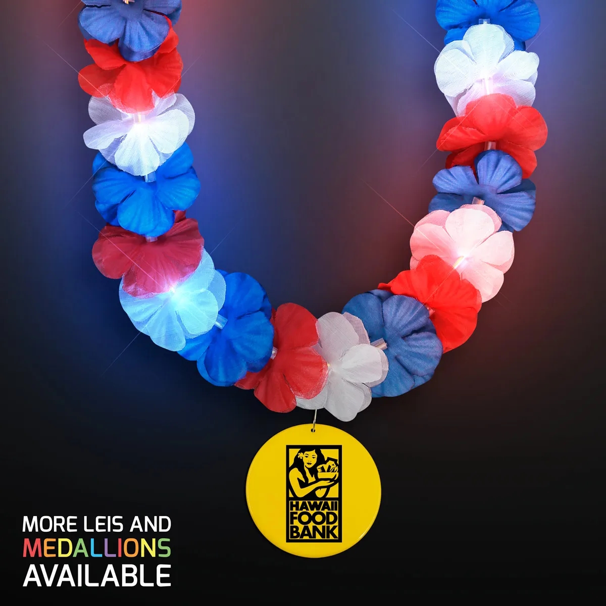 Red, White & Blue LED Hawaiian Lei with Medallion 4