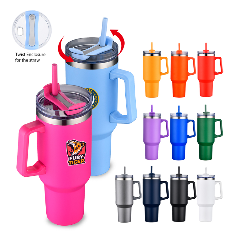 40 Oz. Boxed Two Tone Travel Handle Mug with Twist Closure Straw Lid 2