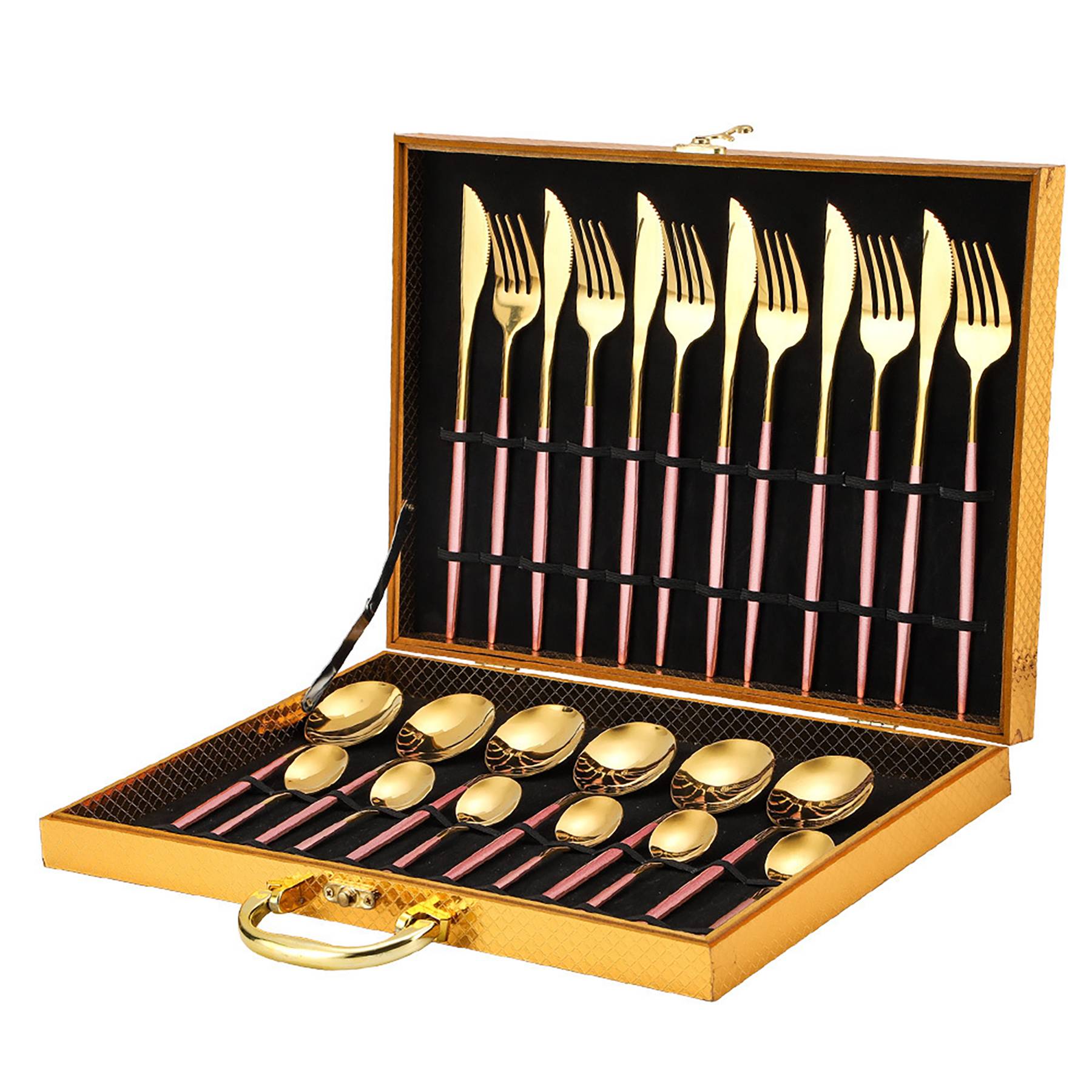 24pcs Gold Stainless Steel Tableware Cutlery Set Gift Box 2