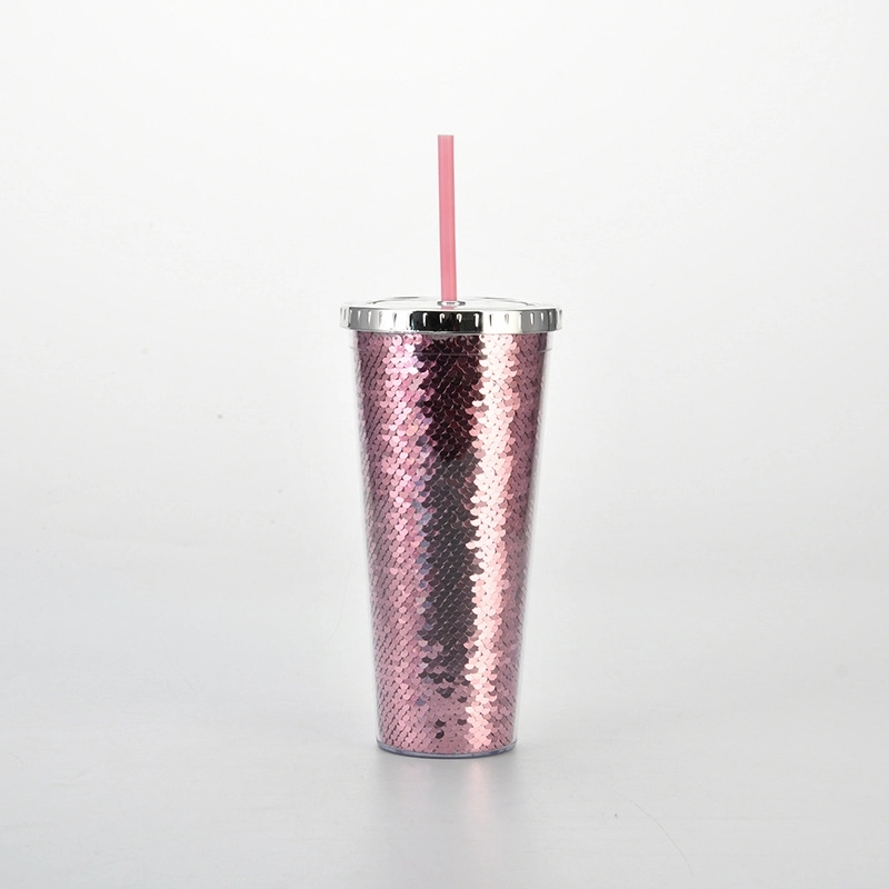 Custom Transparent AS Plastic Sequin Straw Tumbler 7