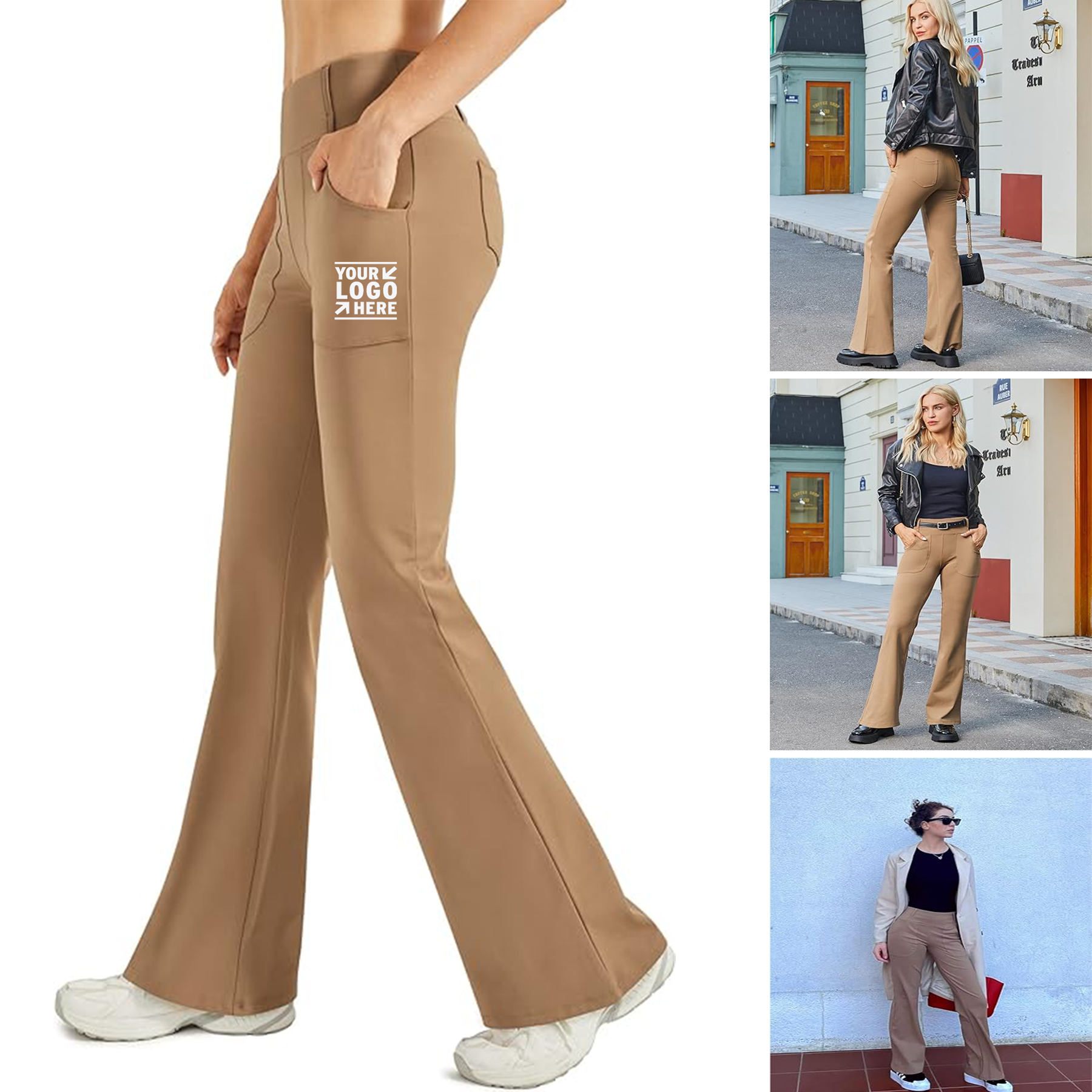 29" 31" 33" Women Fleece Lined Flare Leggings Stretchy Yoga Dress Pants With 4 Pockets
 1