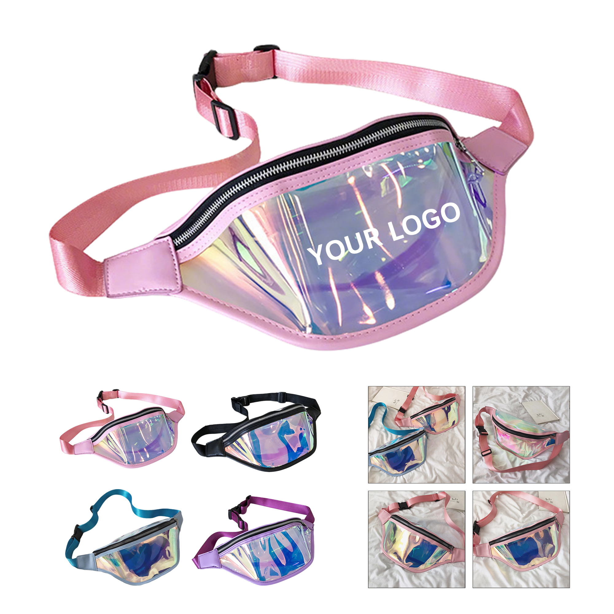 PVC Holographic Fanny Pack Crossbody 12.8" x 3" x 5.5" 5