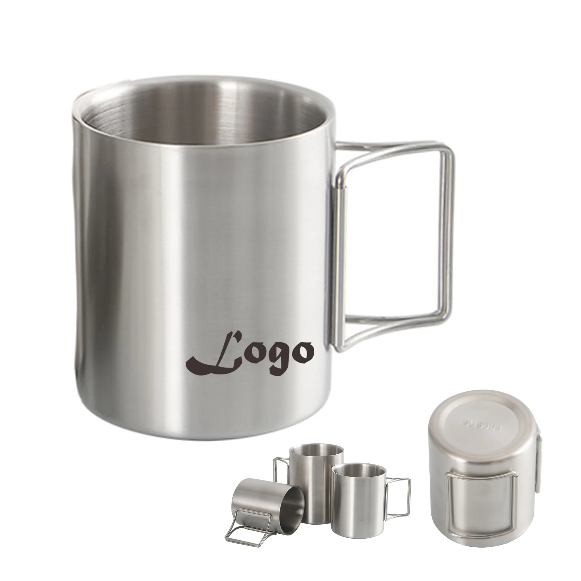 Double Wall Stainless Steel Mug with Folding Handle, custom water bottle with logo imprint 2