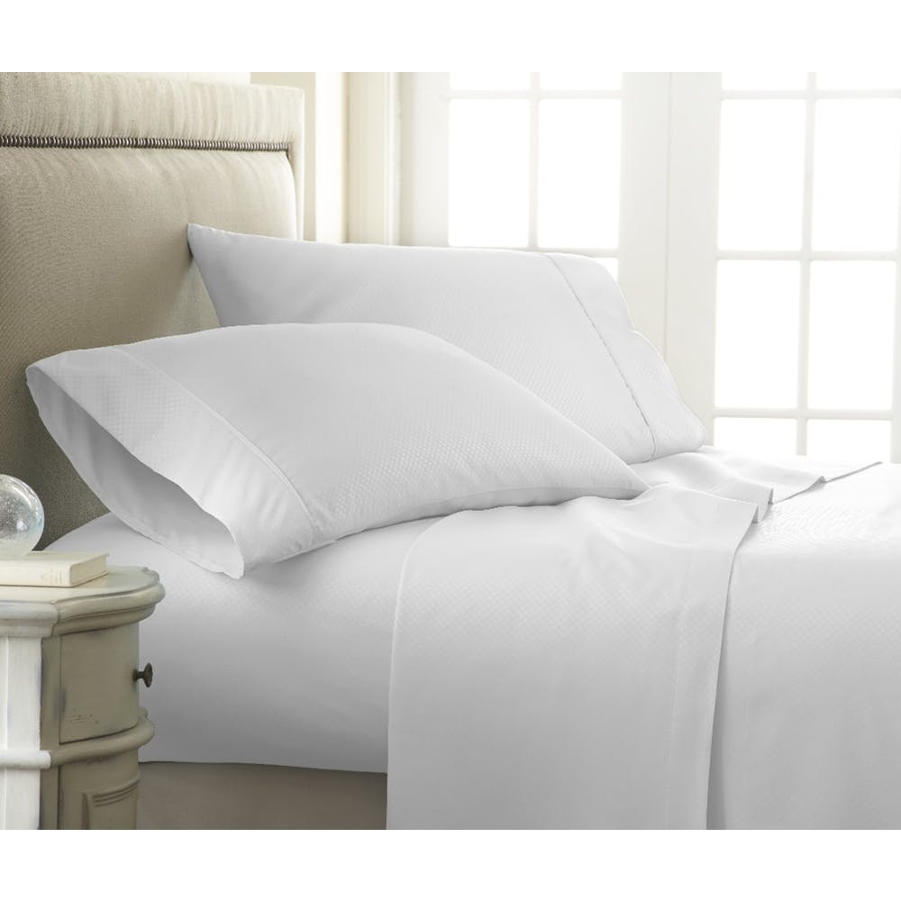 Premium Embossed Sheet Sets - White Queen Checker Design 4 Piece