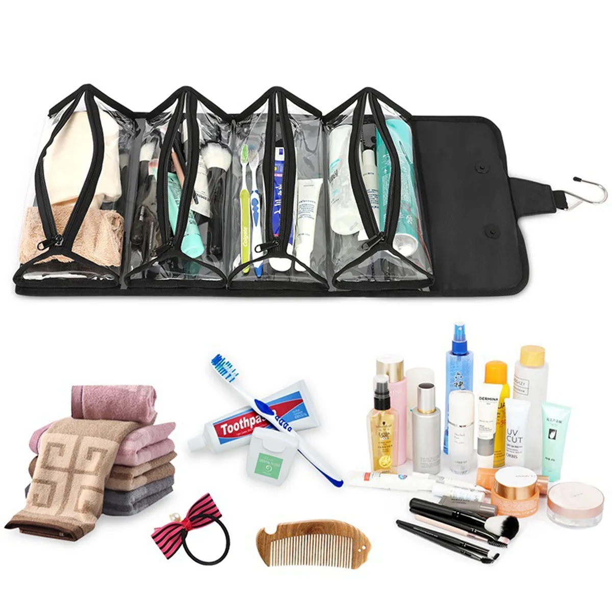 4 In 1 Detachable Hanging Roll-Up Travel Toiletry Makeup Bag 7