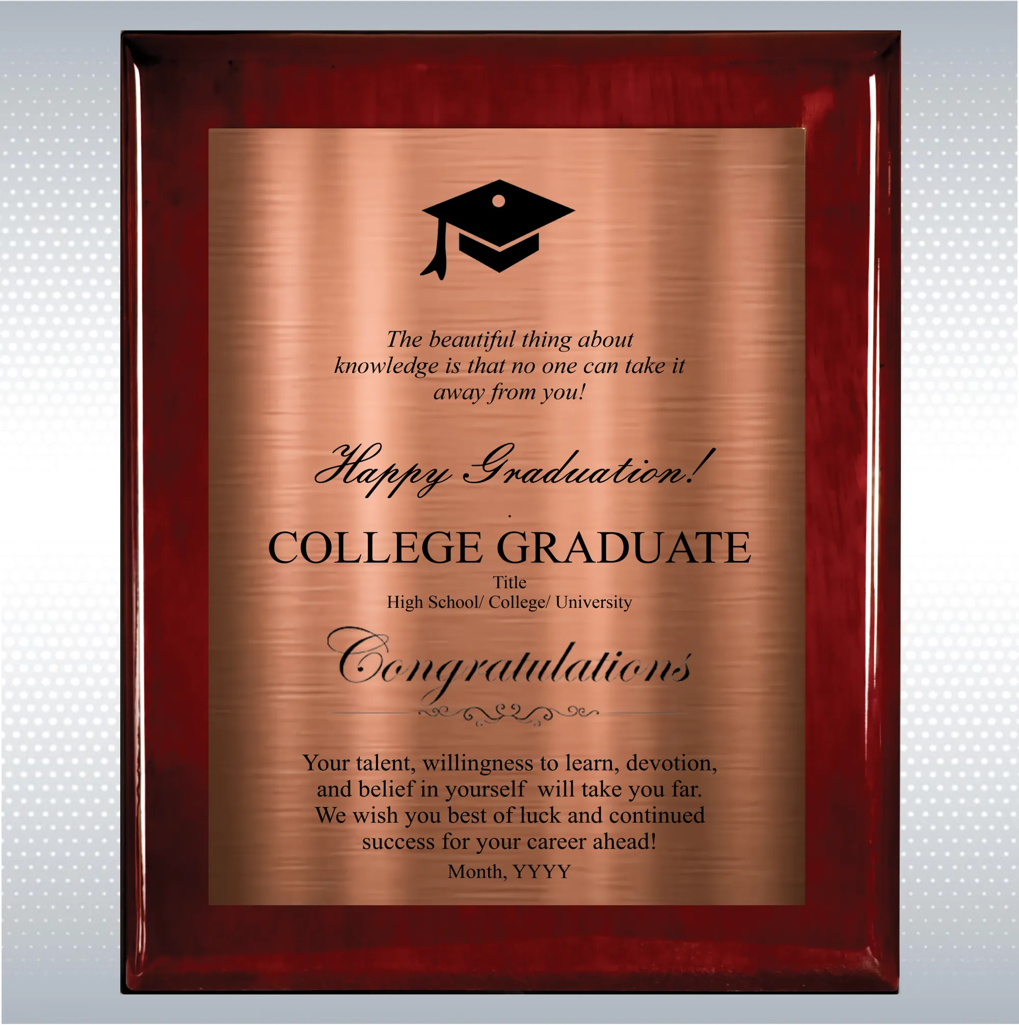 Rosewood Piano Graduation Gift Plaque 15