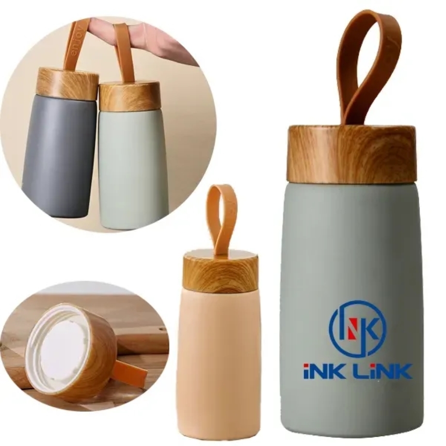 Wood Stainless Steel Bottle with Strap 1