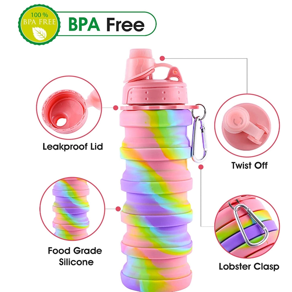 Custom Reusable Silicone Collapsible Sport Water Bottle 9
