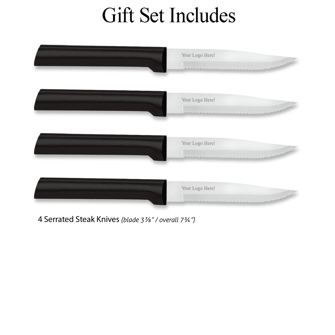 Four Serrated Steak Knives Gift Set w/Black Handle 3