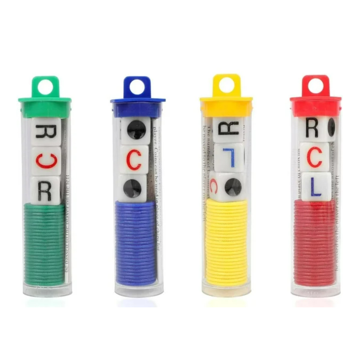 LCR Dice Game Set with Color Chips in Clear Storage Tube 6