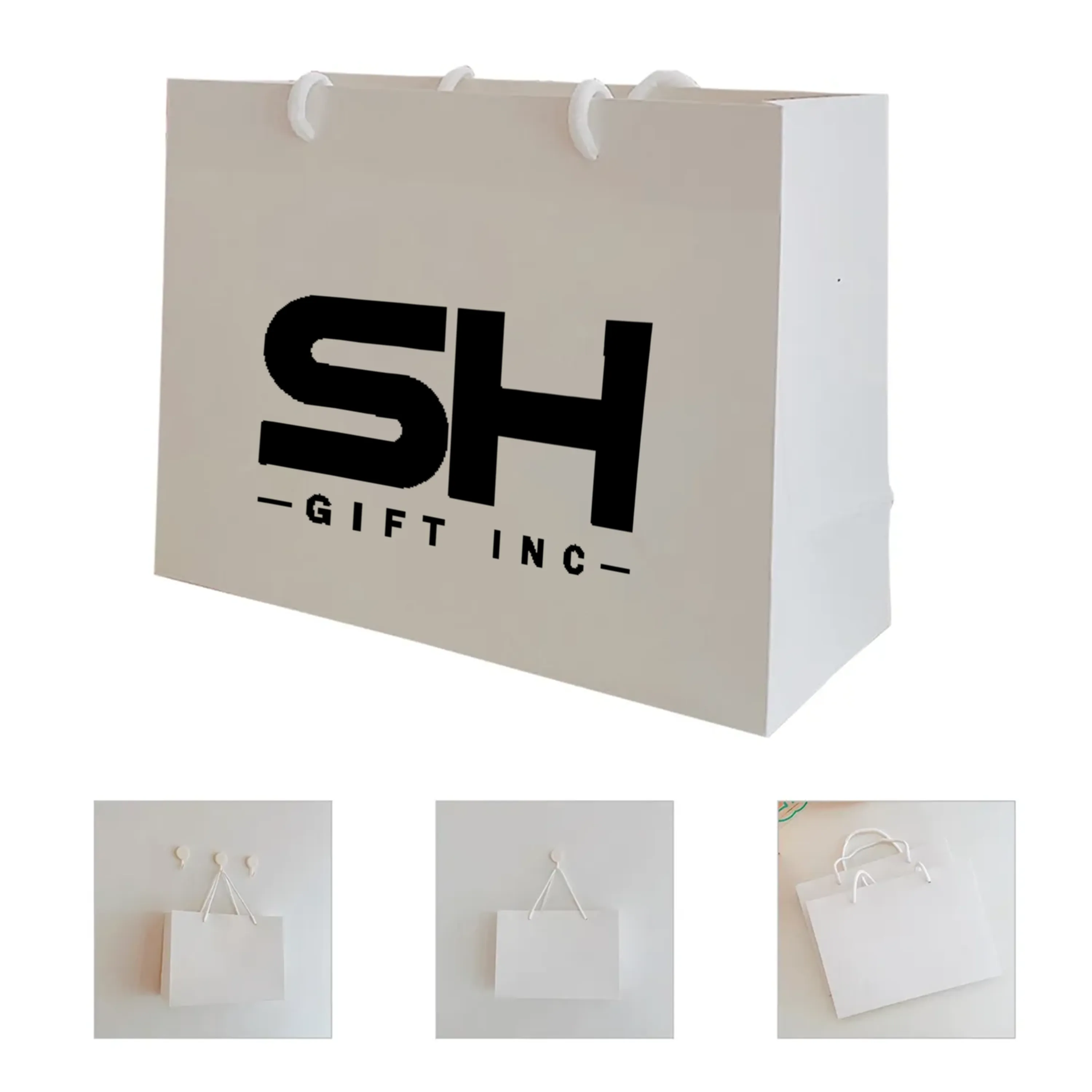 Custom White Paper Gift Tote Bag W/ Cotton Rope Handles 2