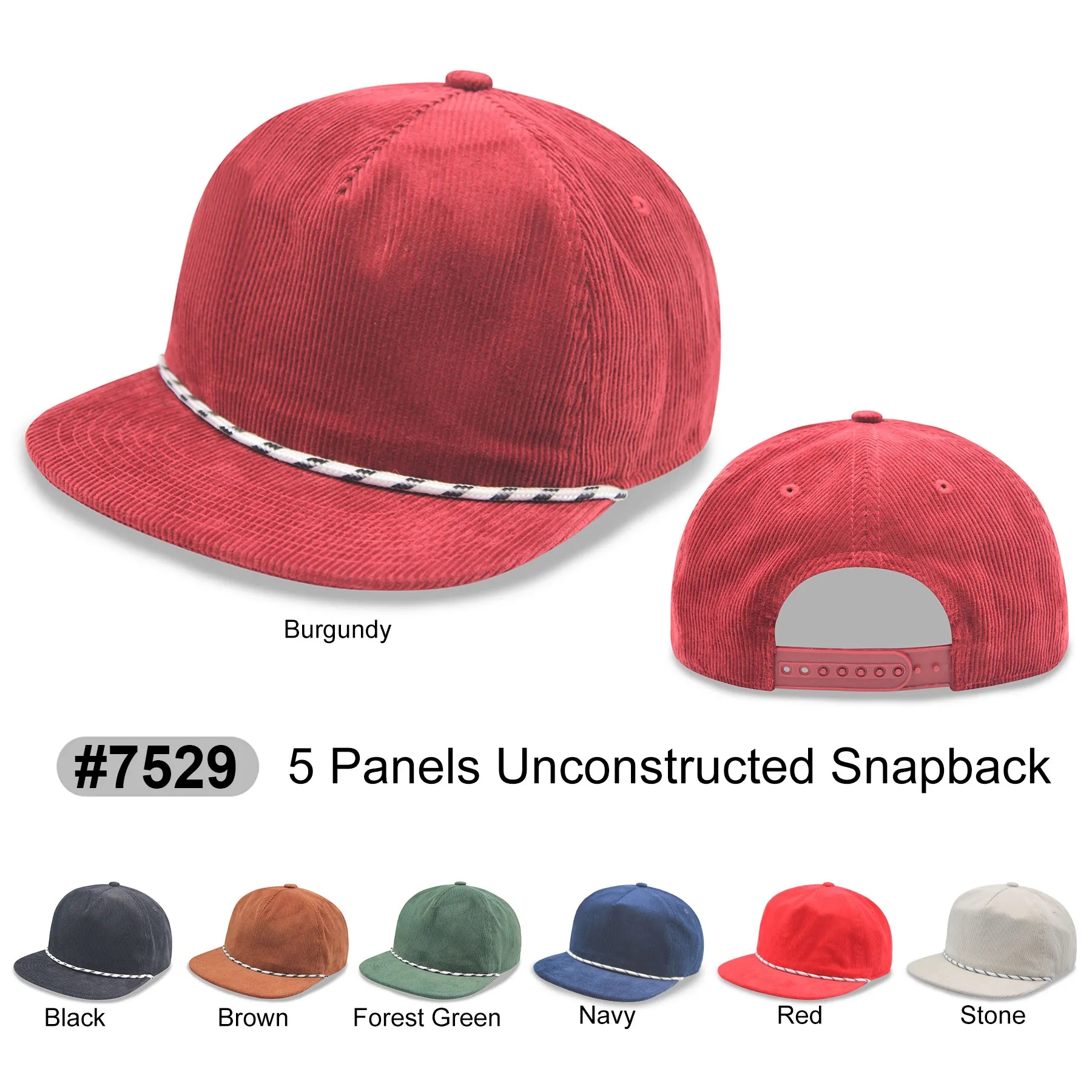 Corduroy Low Profile 5 Panel Unstructured Flat Bill Snapback