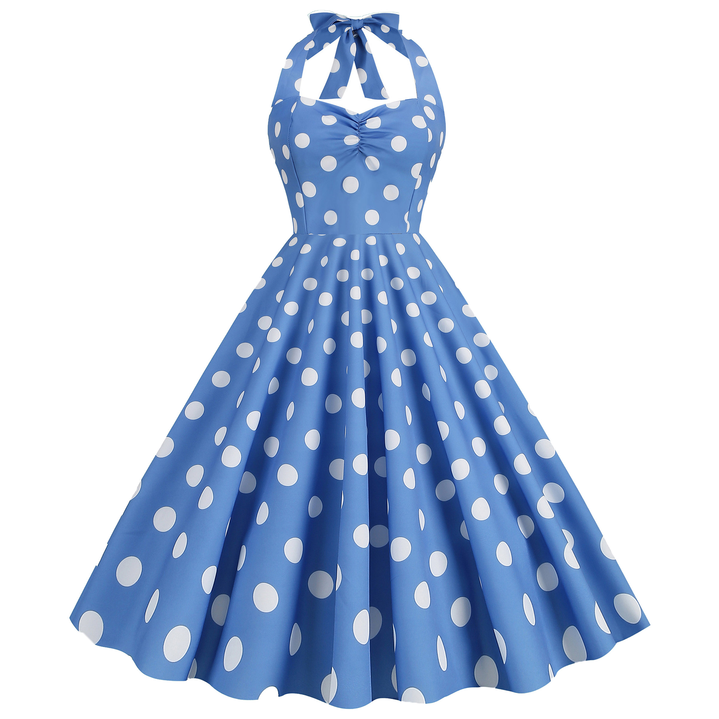 Polyester Retro Polka Dot Strapless Dress 6