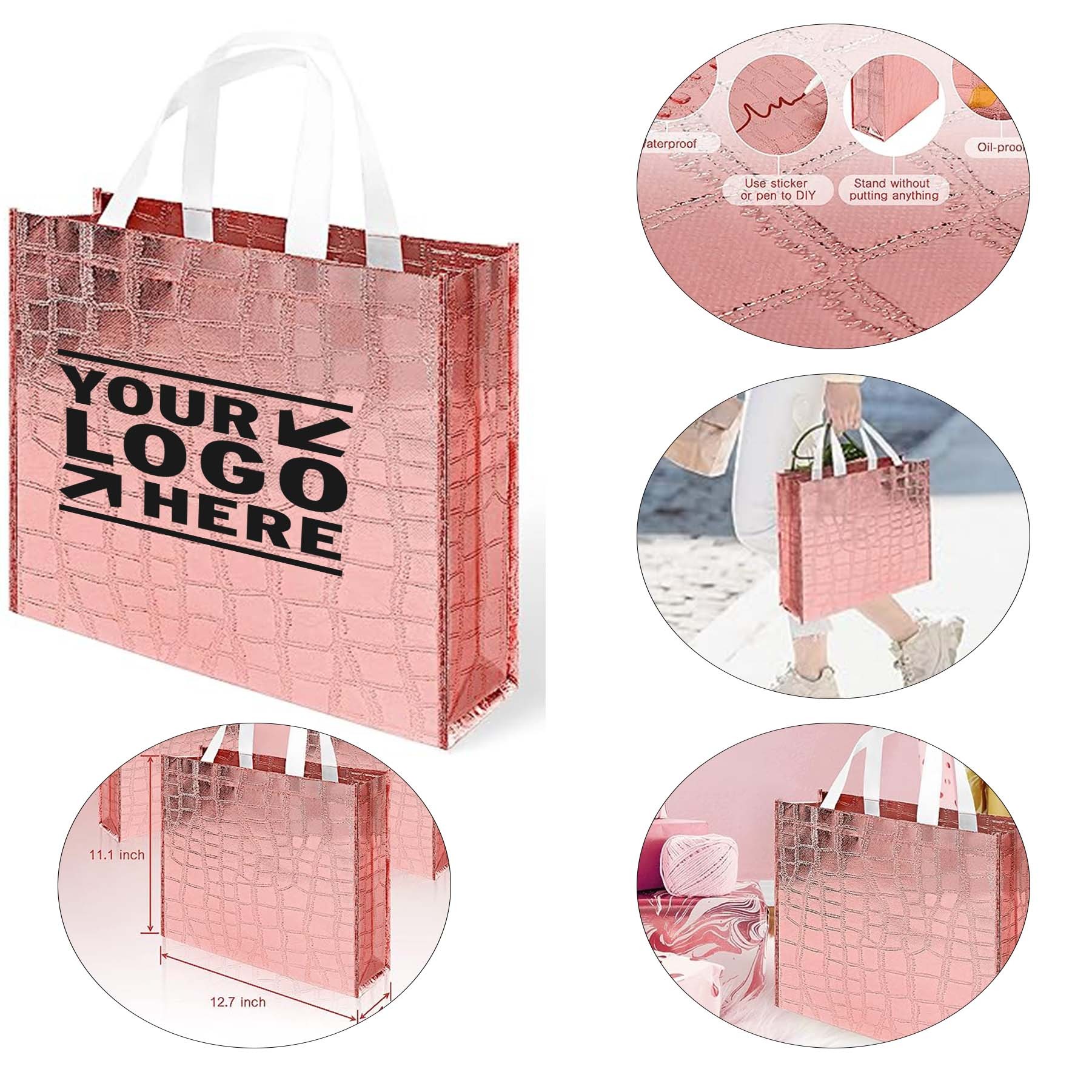 Non-woven Reusable Glossy Rose Gold Foldable Party Bridesmaid Wedding Gift Tote Bag 1