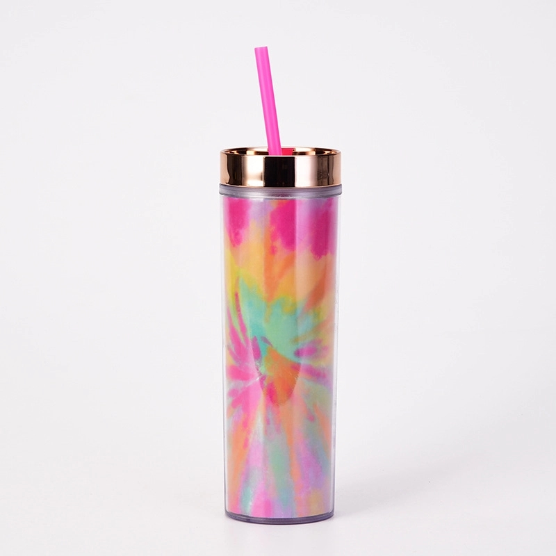 Custom 16 oz Transparent AS Plastic Tie dye Straw Tumbler 2