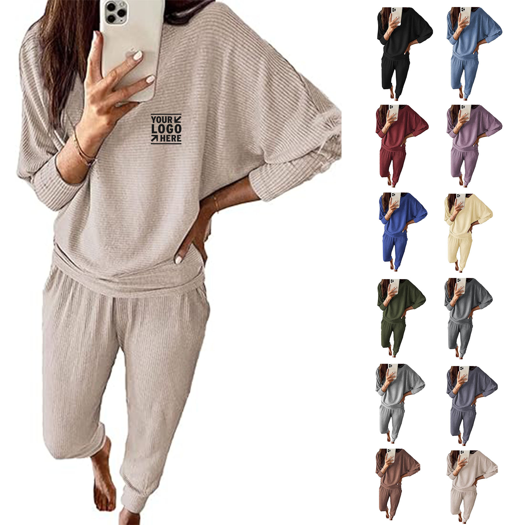 Women's 2 Piece Fashion Outfits Solid Color Long Sleeve Long Pants Pullover Sweatsuit 2