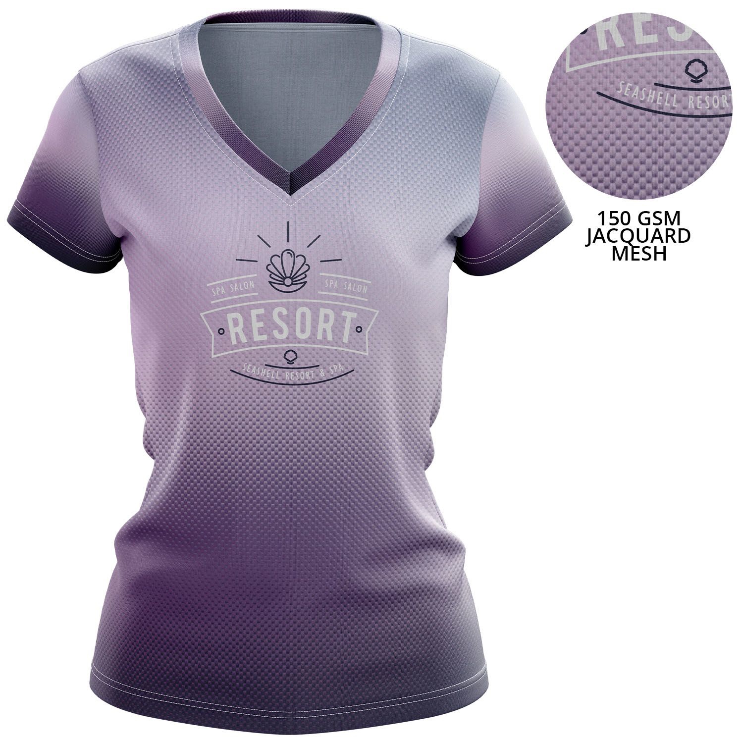 Women 150 GSM Jacquard Mesh Performance Short Sleeve Sublimation V-Neck T-shirt