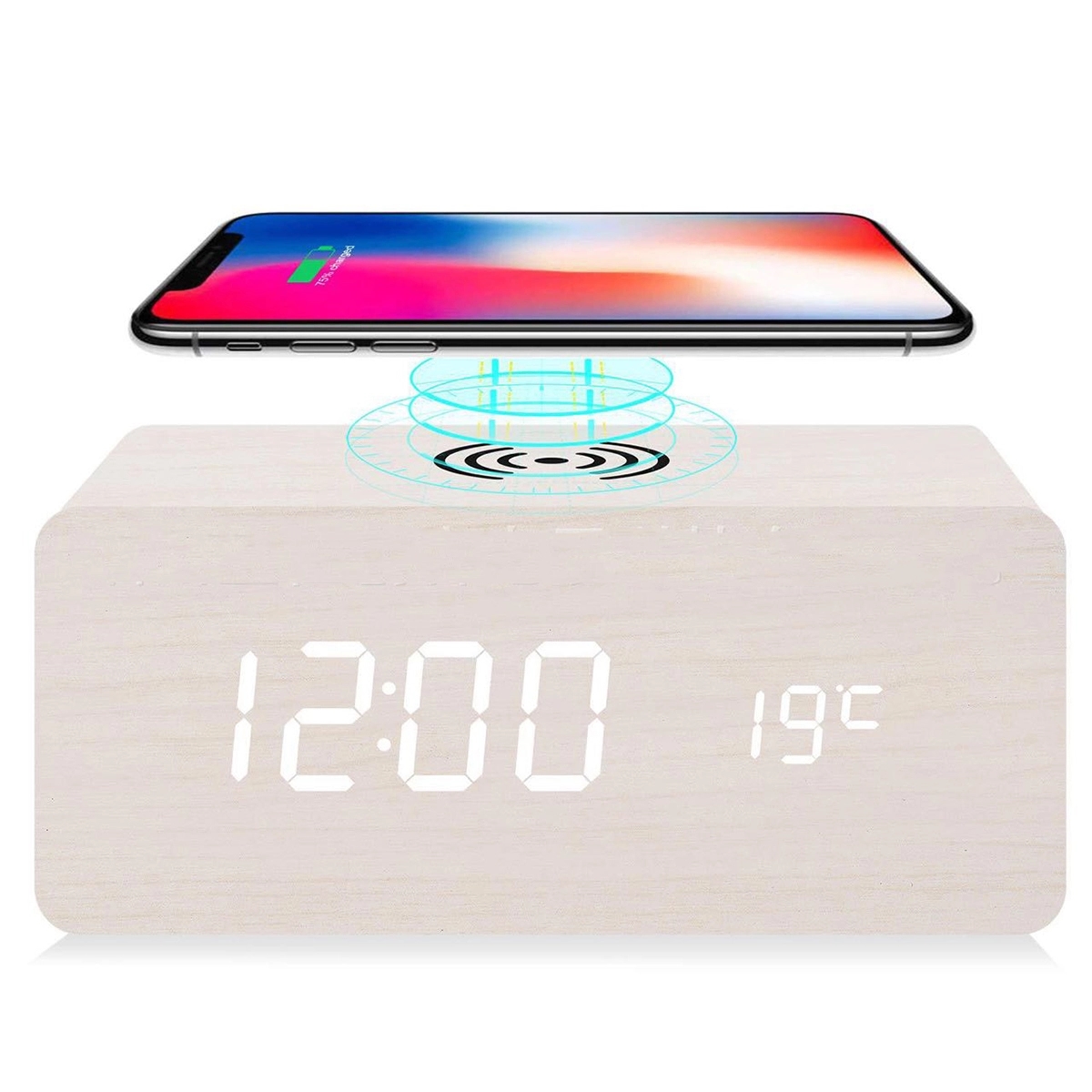 Wooden Digital Alarm Clock with Wireless Charging 2