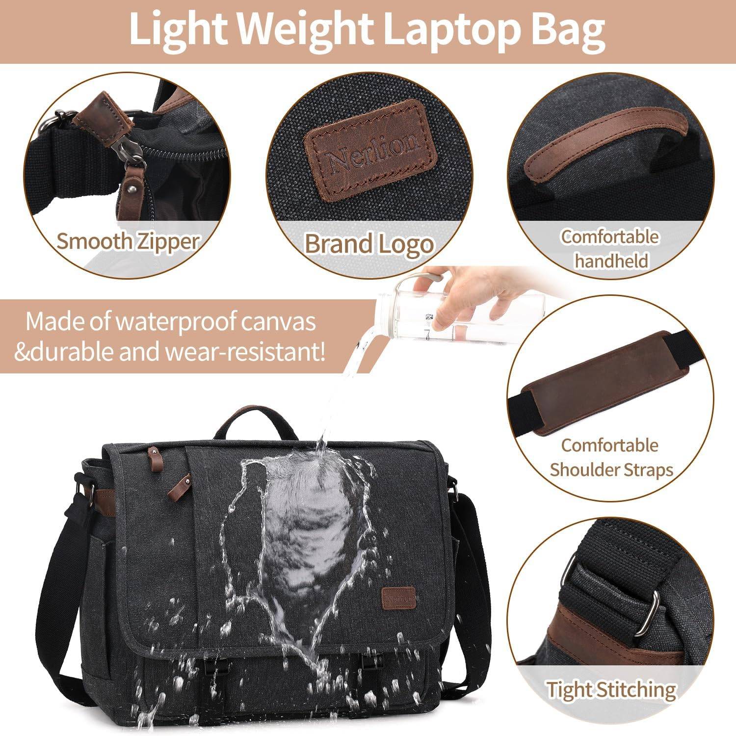 17-17.3 Inch Canvas Water-Resistant Messenger Bag 4
