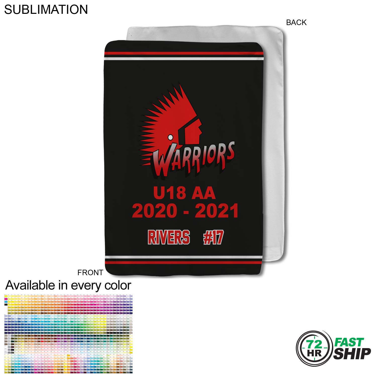 72 Hr Fast Ship - Team Blanket in Ultra Soft Microfleece, 30x40, Lap blanket, Sublimated 2