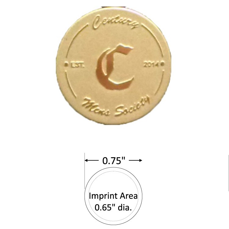 Round 0.75" Polished Brass Etched Lapel Pin with Color Fill - USA Made 2