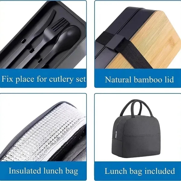 Double-Layer Bento Box with Bamboo Lid 2