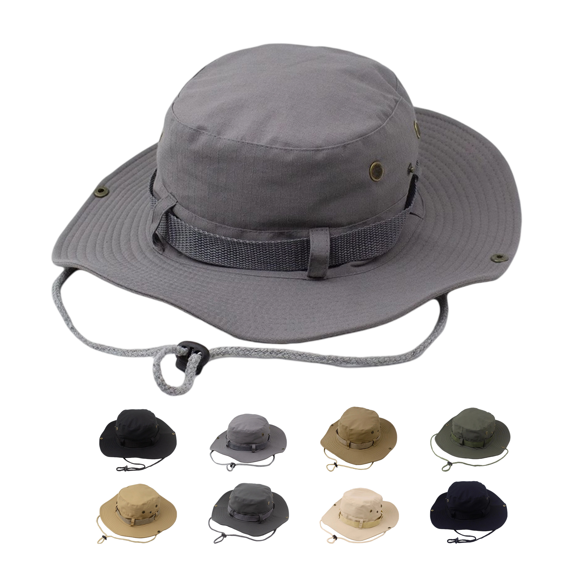 Cotton Wide Brim Boonie Hat With Chin Cord And Ventilation Mesh 9
