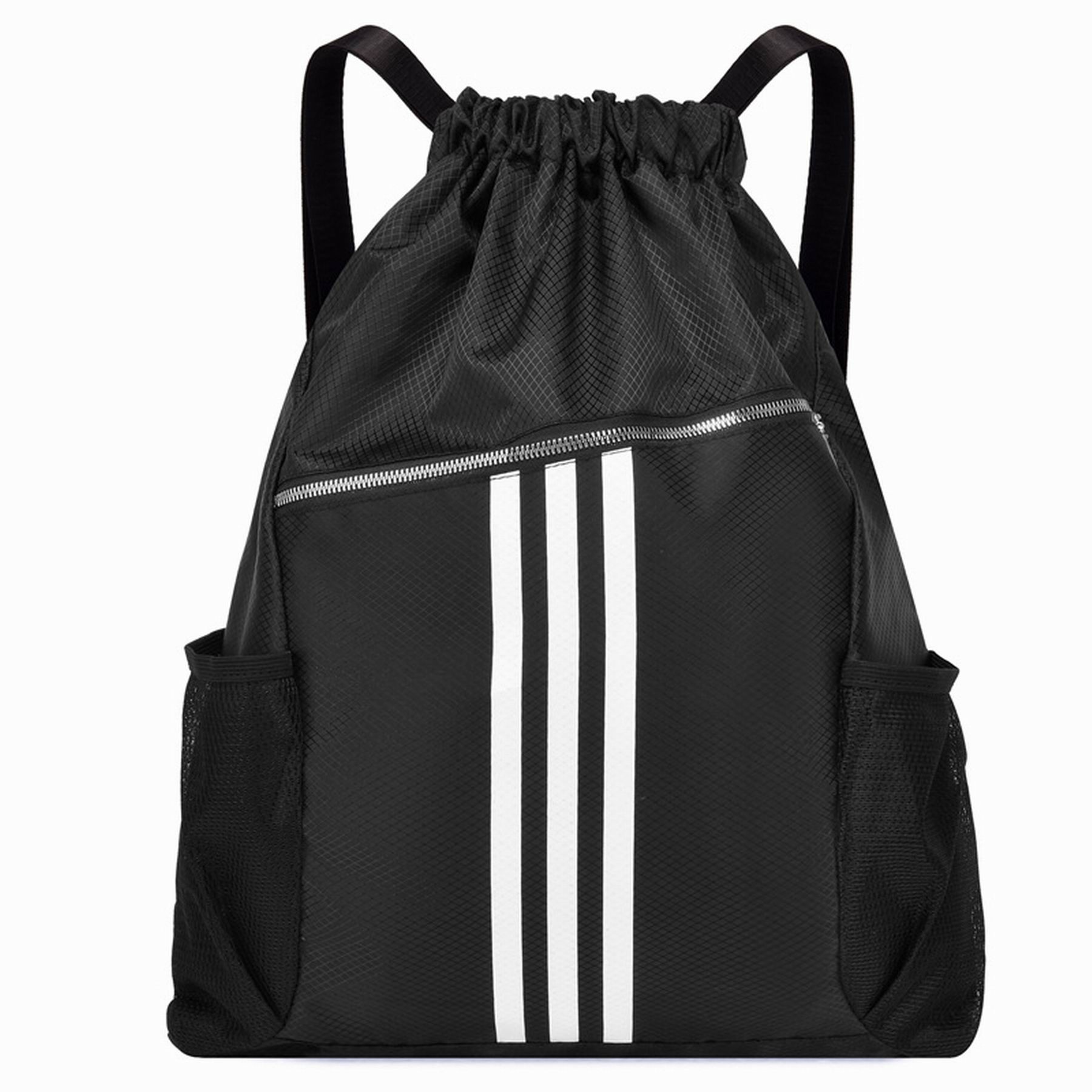 Drawstring Backpack With Zipper And Bottle Holder 2