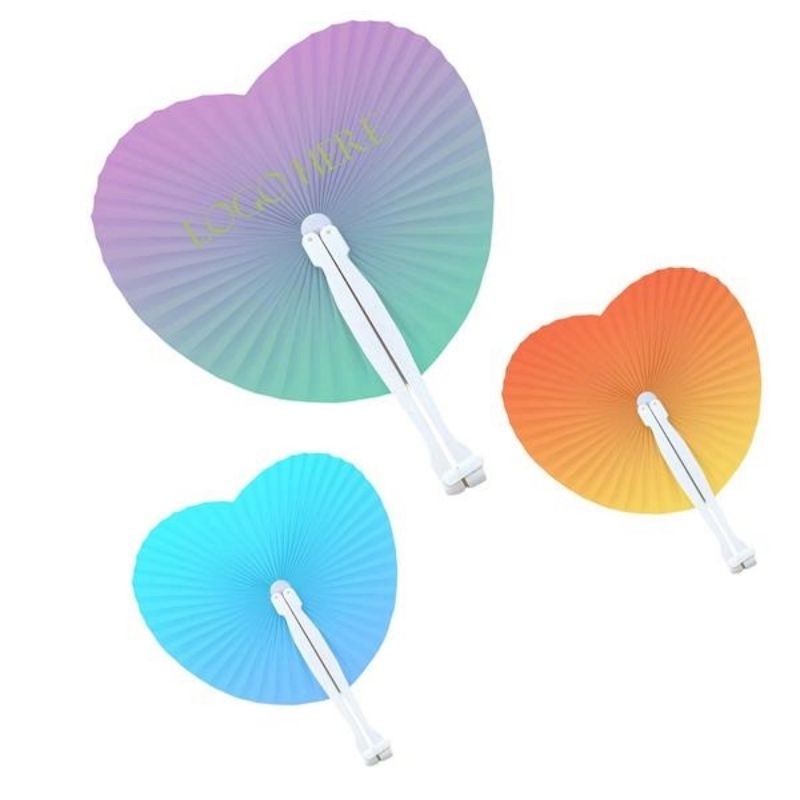 Heart Plastic Handle Paper Folding Fan 3