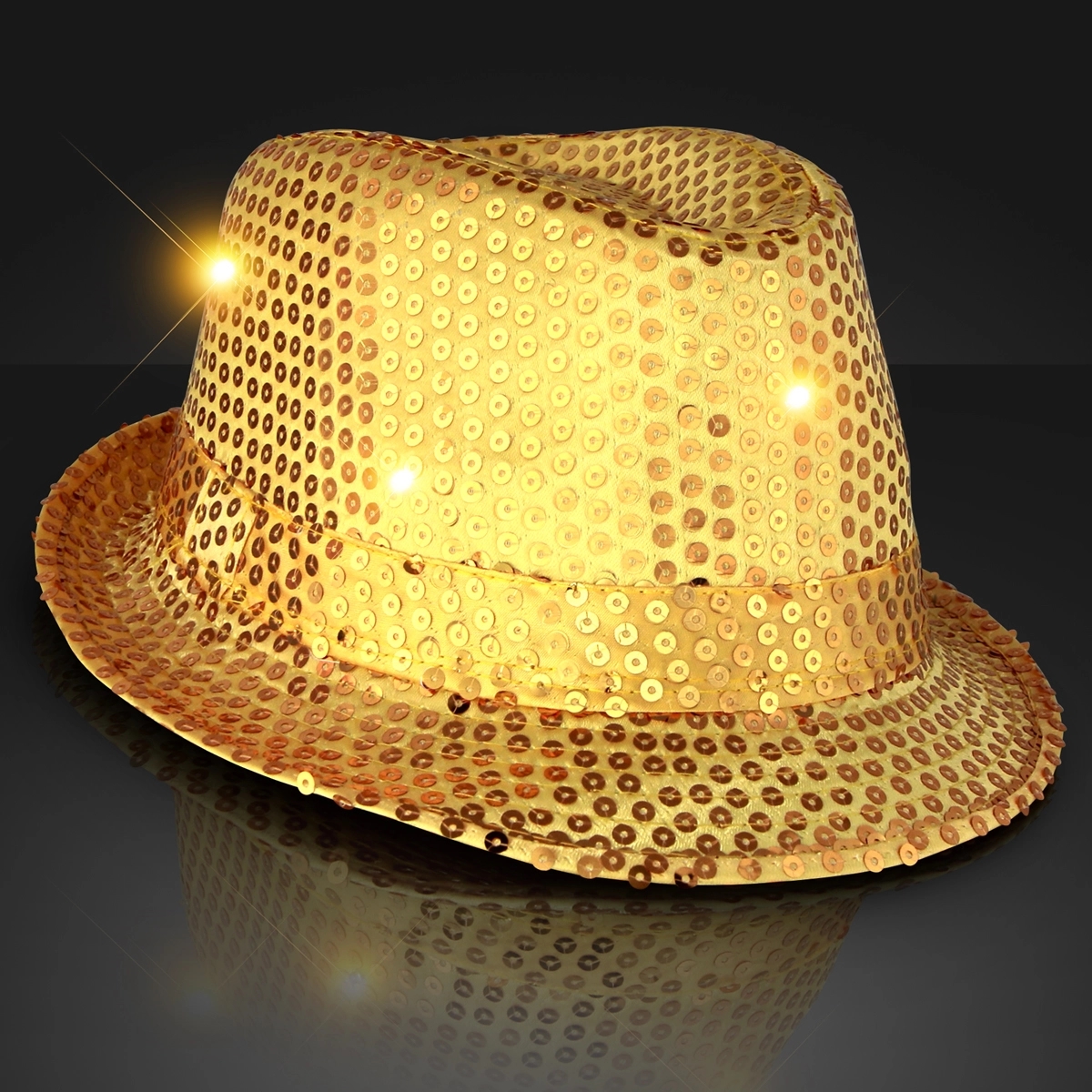 Shiny Single Colored Fedora Hats with Flashing Lights 25