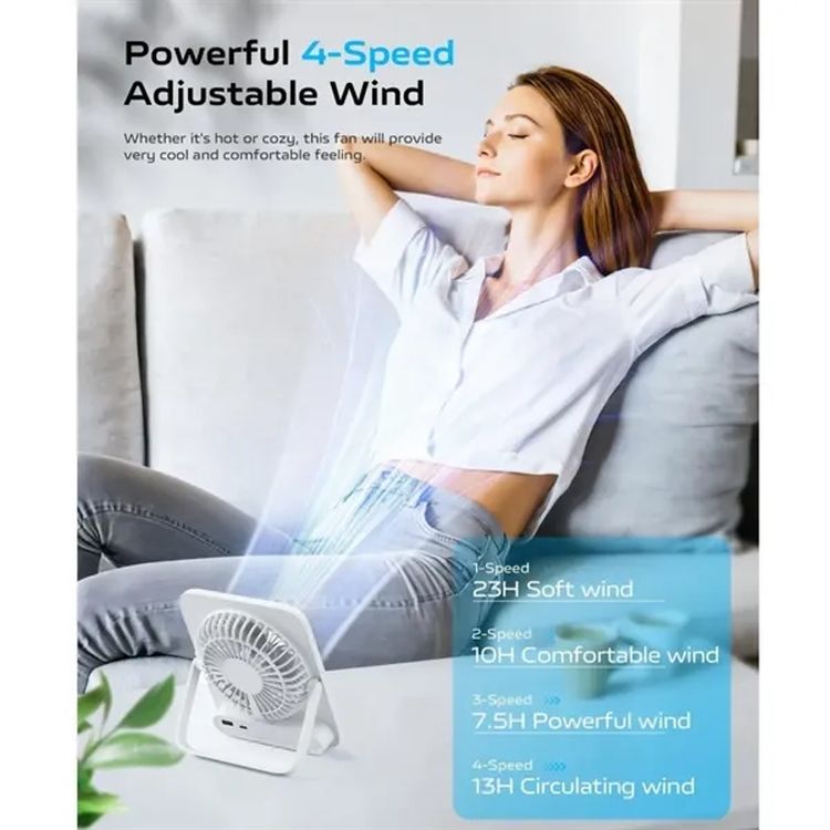 3000mAh Compact USB Desk Fan with Backup Power Bank 3