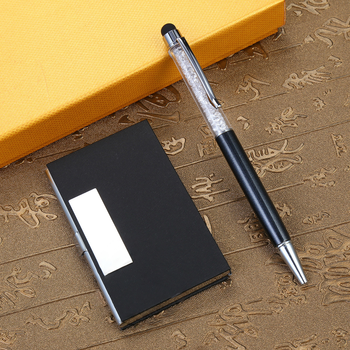 2-Piece Office Gift Set Crystal Ballpoint Pen and Card Case 1