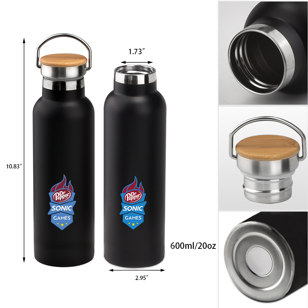 Smith 20oz Stainless Steel Bamboo Cap Water Bottle, custom water bottle with logo imprint 37