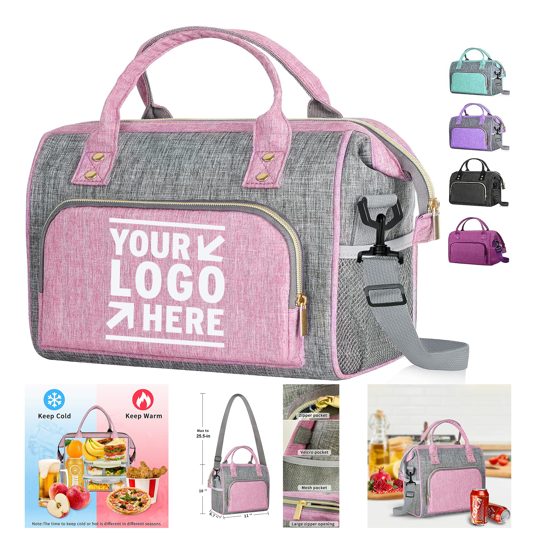 Women Leakproof Insulated Reusable Large Adjustable Shoulder Strap Lunch Bag