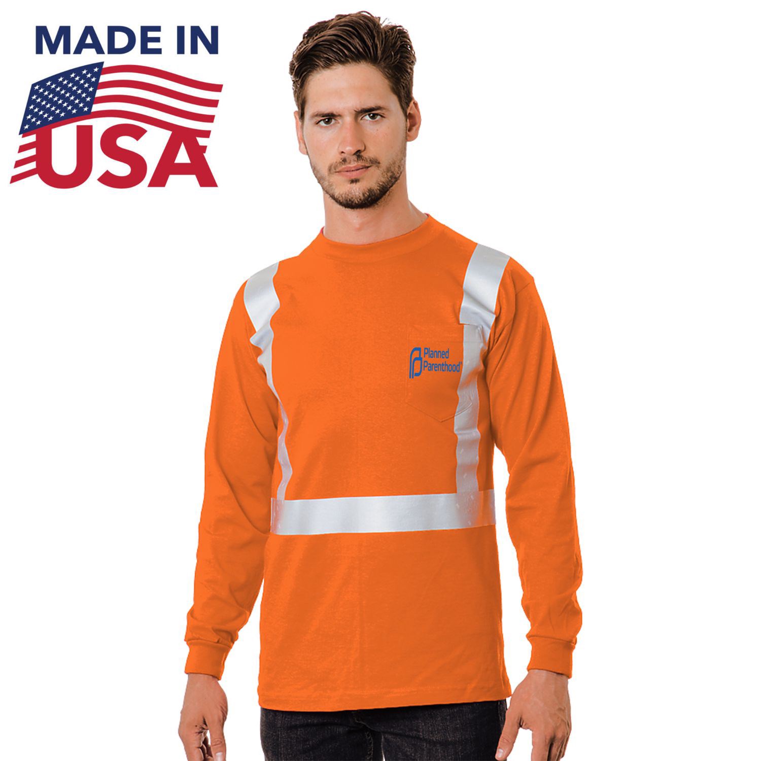 Class 2 USA-Made Poly-Cotton Safety Long Sleeve T-Shirt with Pocket 2