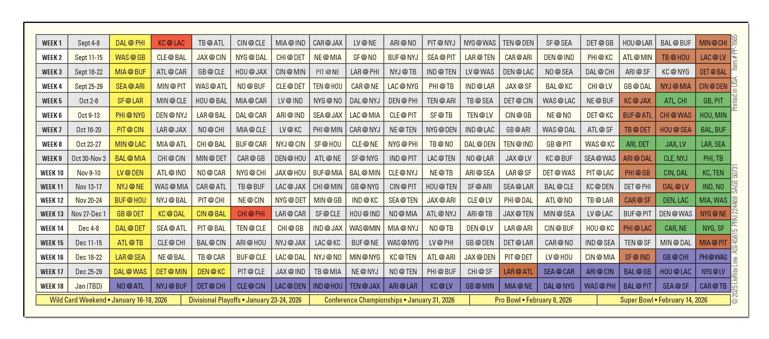 POCKET PAMPHLET - Pro Football Schedule Pocket Pamphlet 3