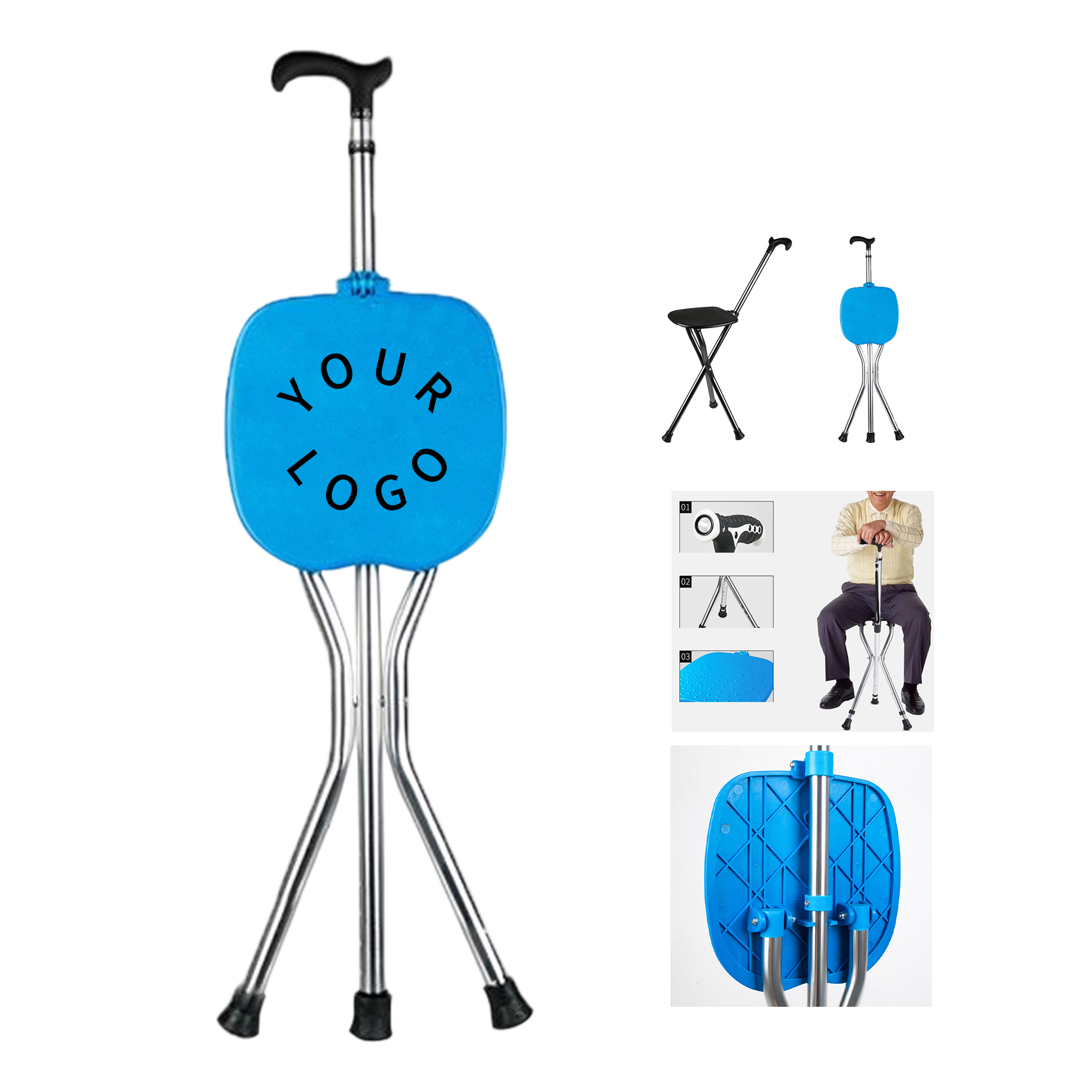 Aluminum Folding Crutch Chair With Three Leg Support 9.1" Length x 35.5" Height 1