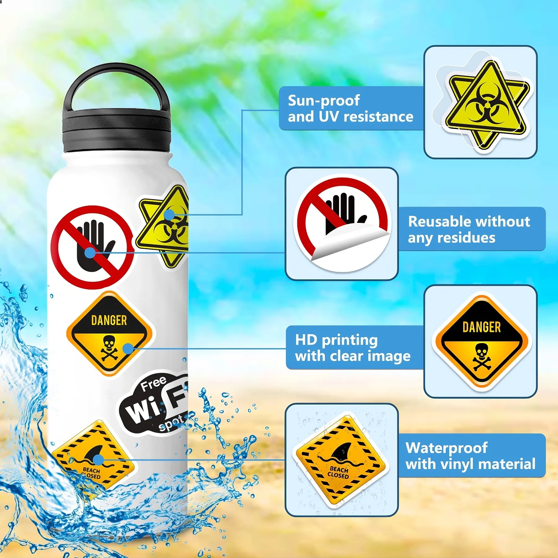 Realistic Warning Sign Waterproof Stickers 4