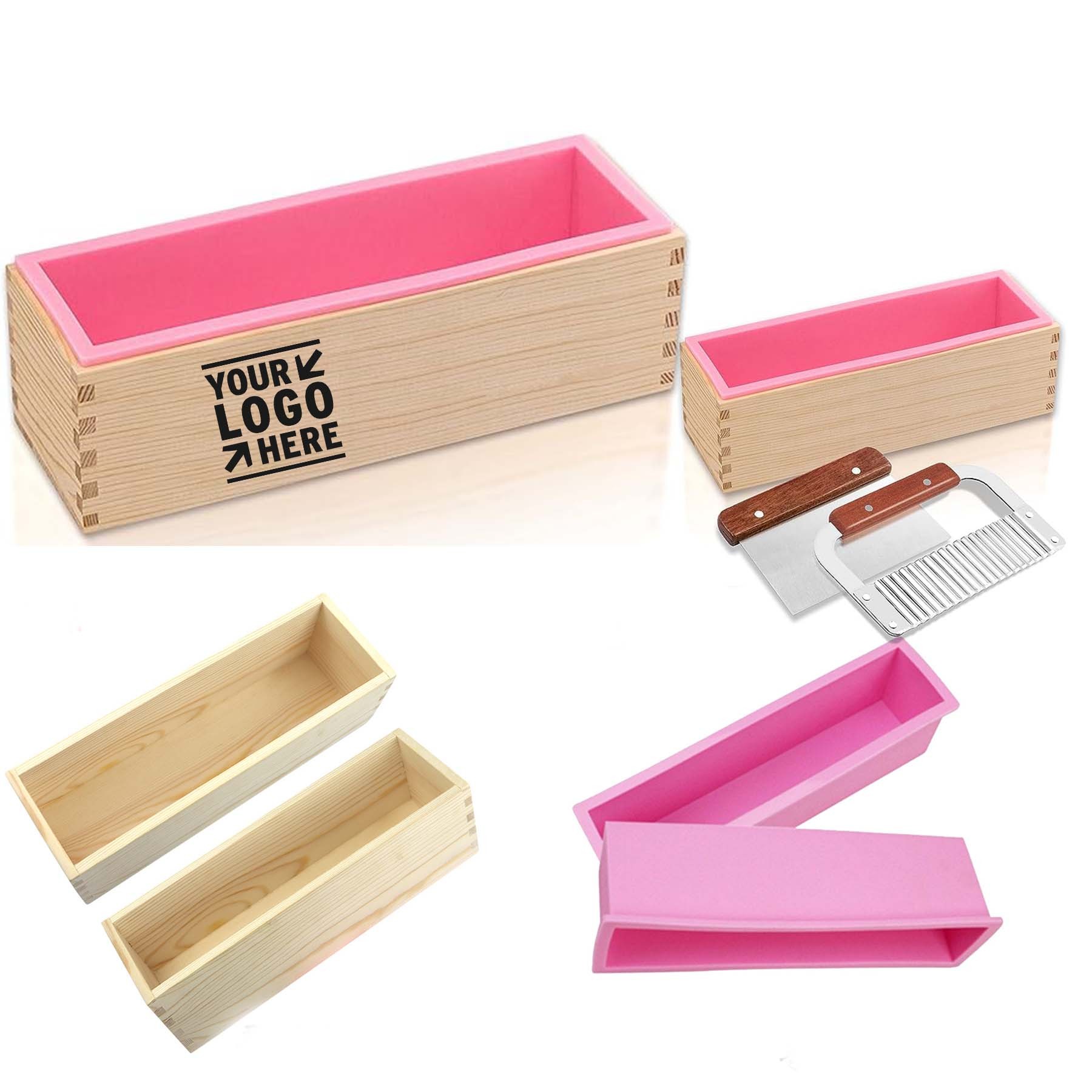 2 Pcs 42 oz Wooden Box Flexible Silicone Rectangular Loaf Soap Mold Kit with Stainless Steel Cutters 3