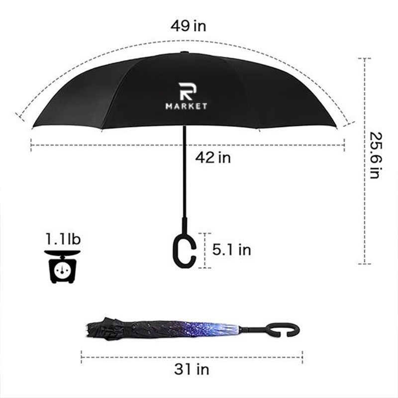 Inverted Reverse Upside Down Umbrella with C-Shaped Handle 2