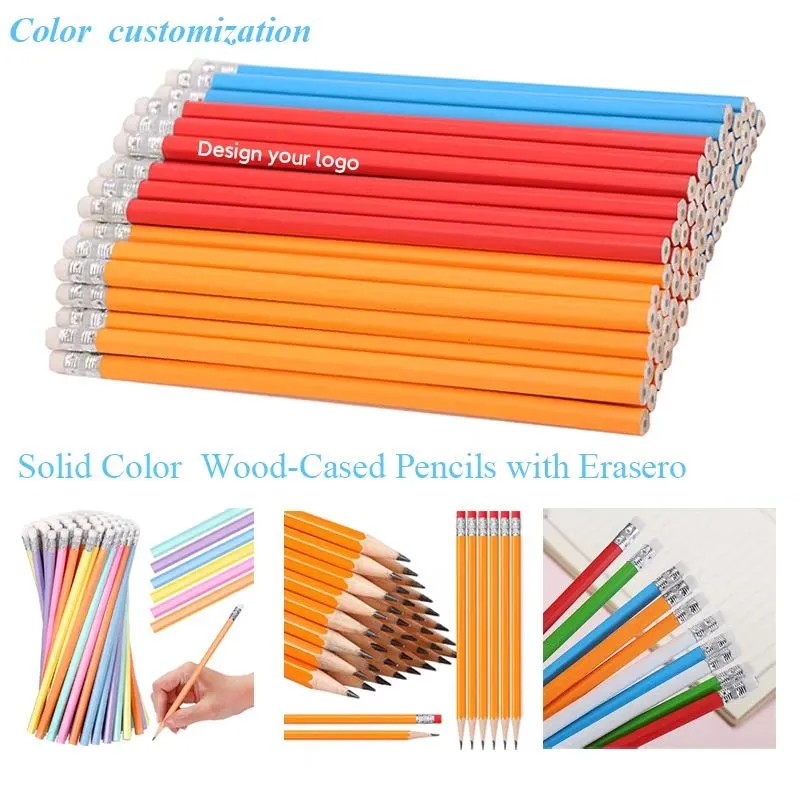 Solid Color Wood-Cased Pencils with Eraser 5