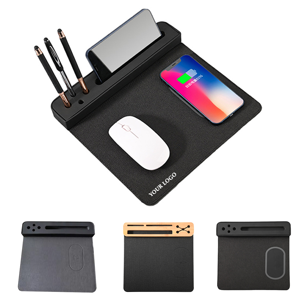 Pu Mouse Pad With Wireless Charging Pen Holder 4