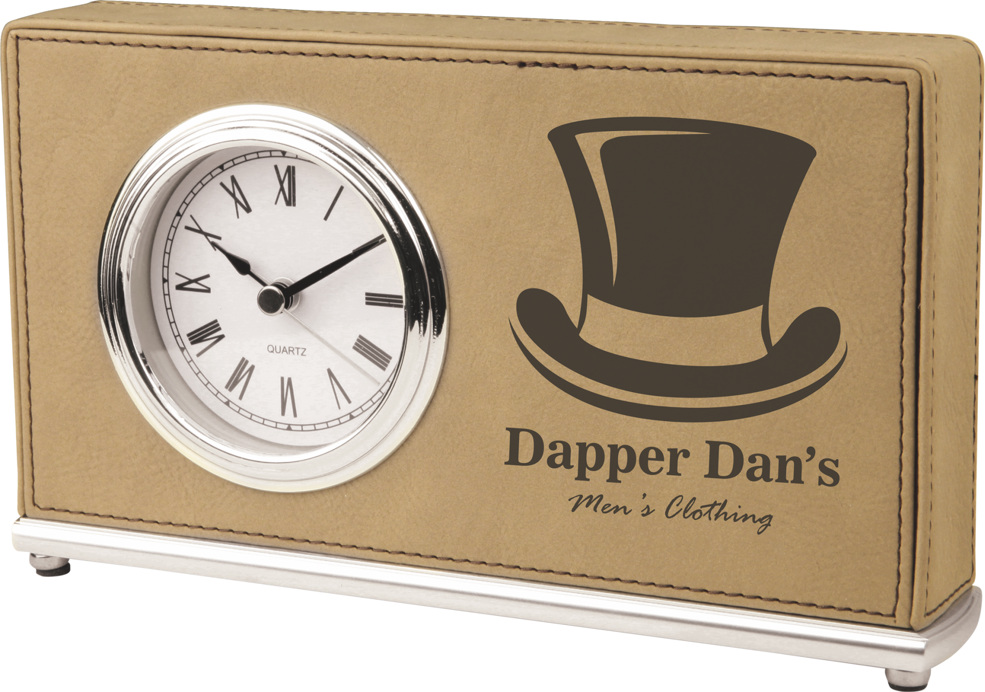 5.5" Light Brown Leatherette Arch Desk Clock 24