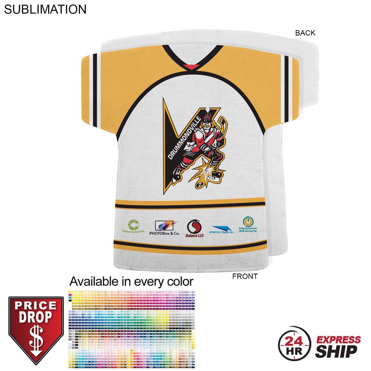 24 Hr Express Ship - Jersey Shape Microfiber Keepsake Towel, 18x17, Sublimated Front Side 1