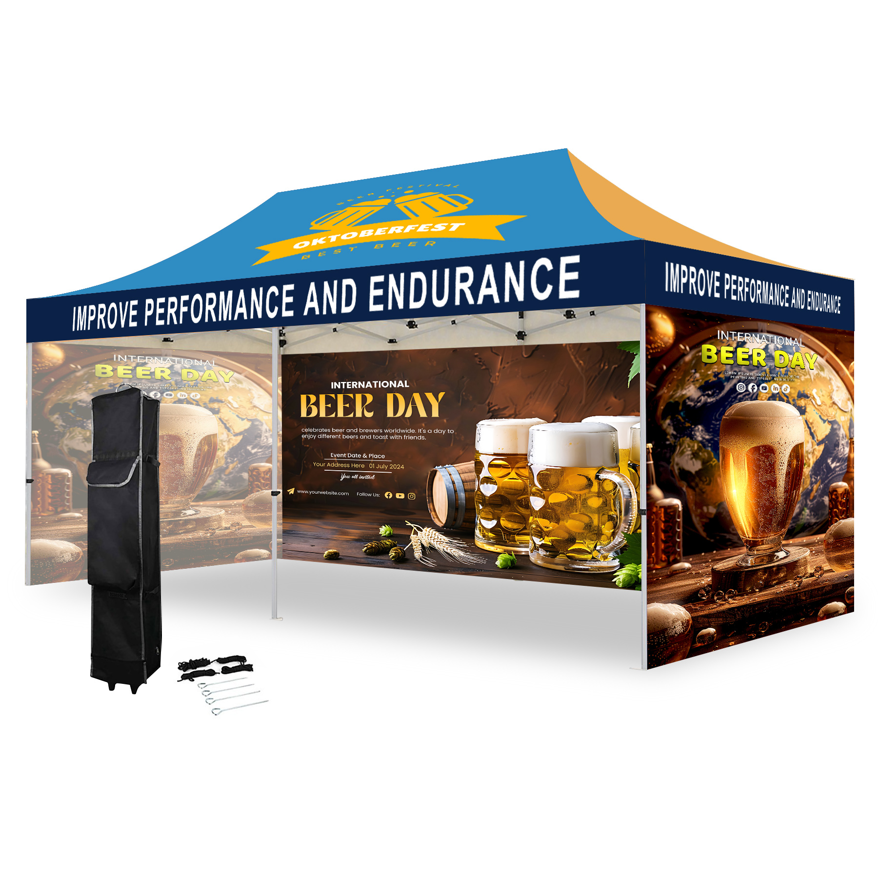 10' X 20' Hex Aluminum Frame w/ Full Color Canopy + 3 Full Walls 1