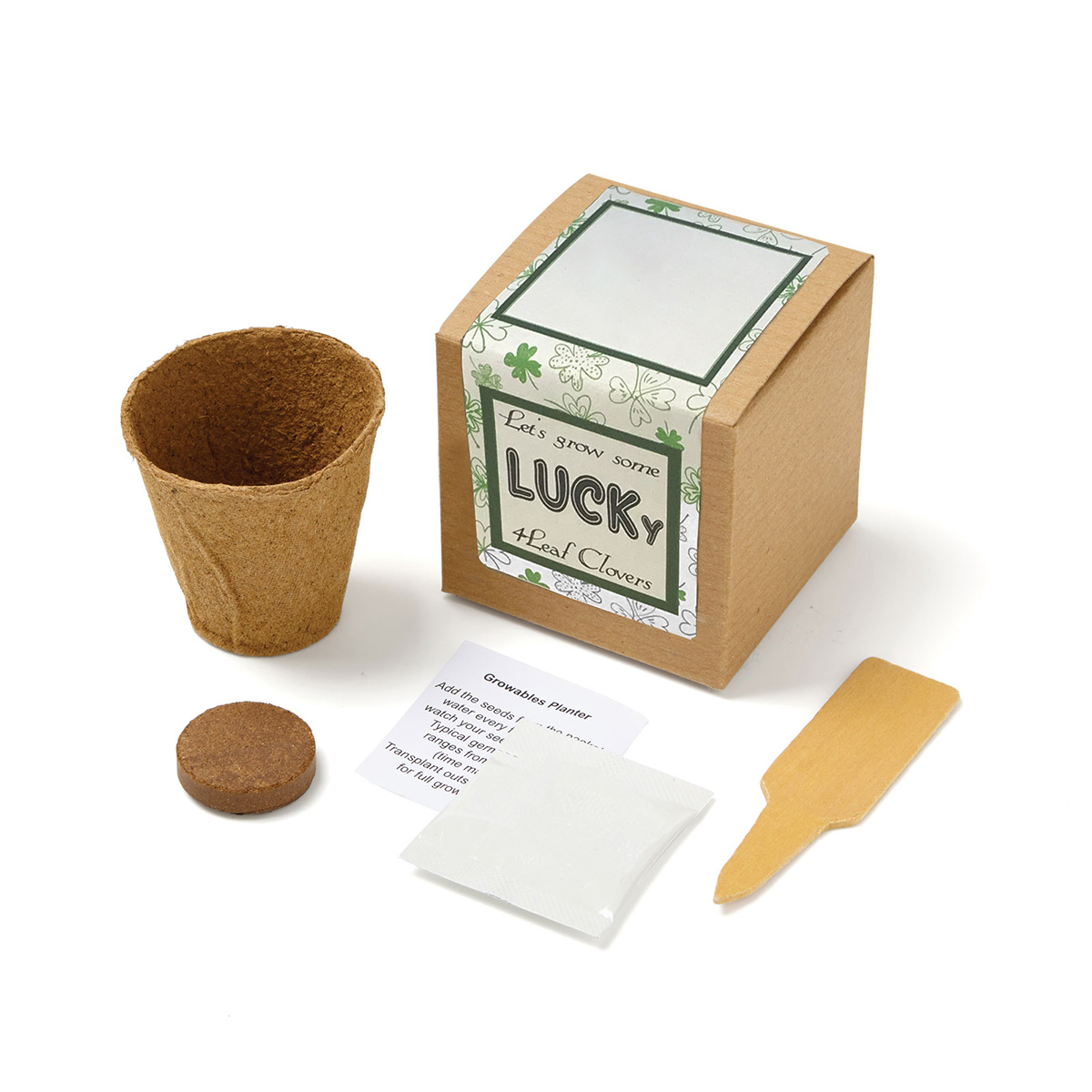 Lucky 4 Leaf Clover Growables Planter in Kraft Gift Box w/Seeds