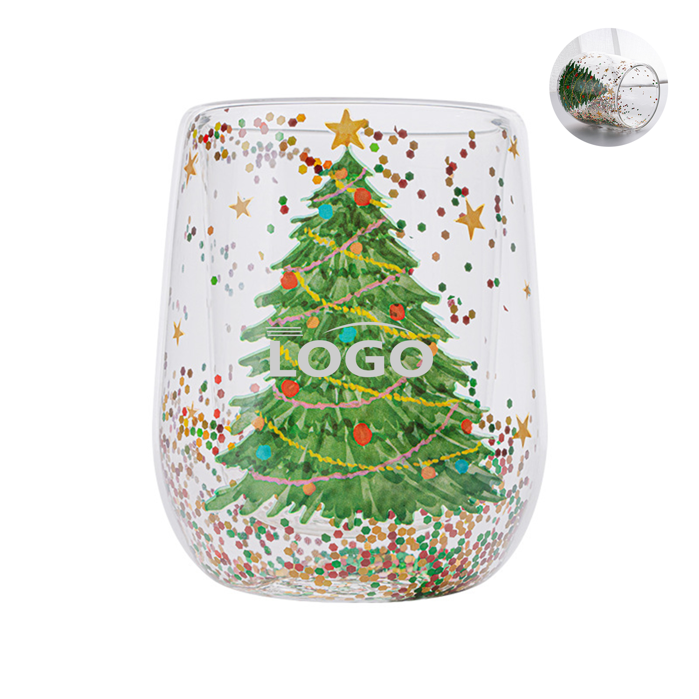 Double-Wall Christmas Glass Cup with Glitter Finish 2