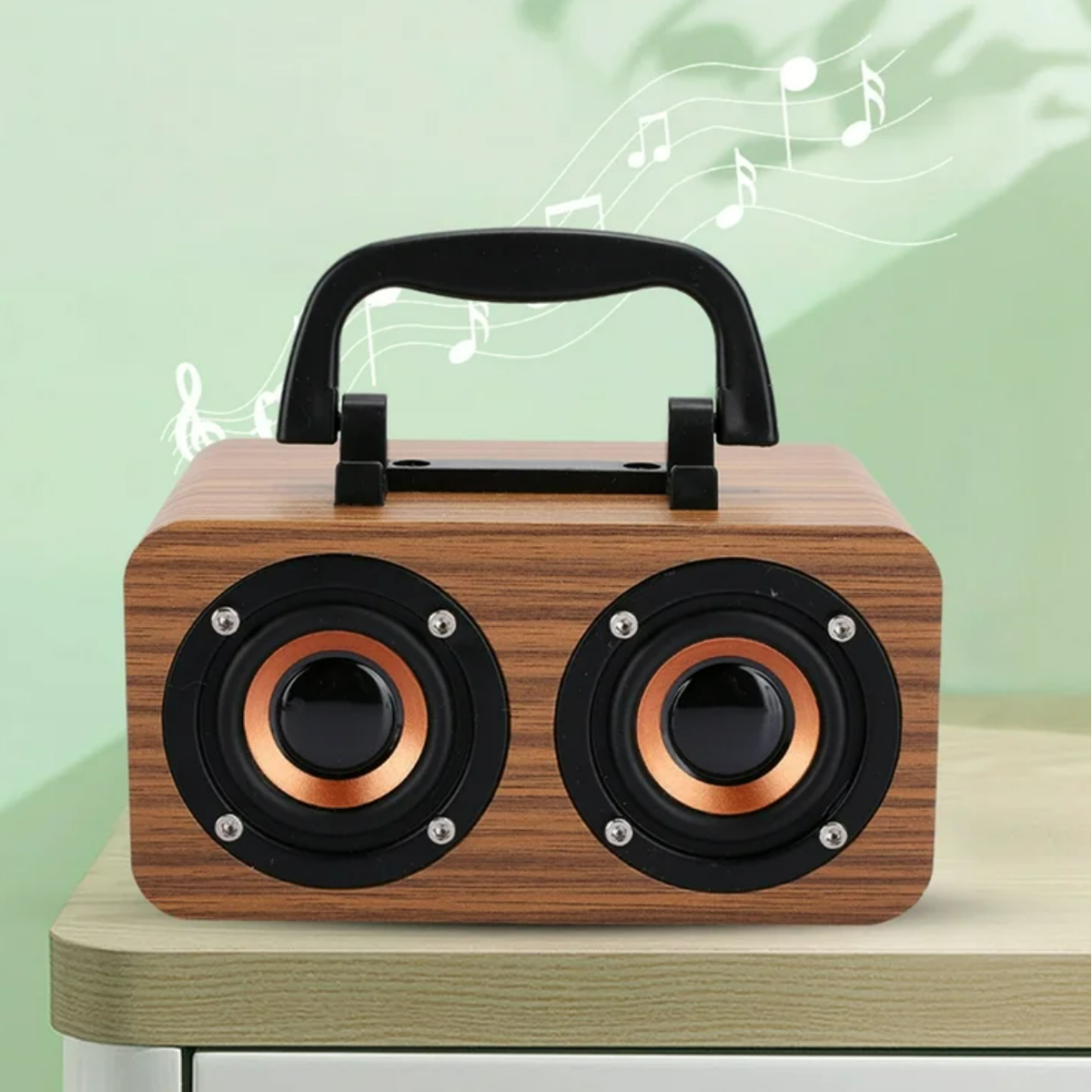 Wood Finish Bluetooth Speaker with Handle 2